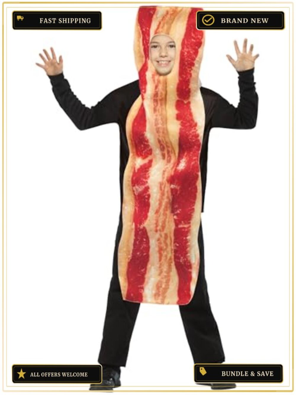 Kids Bacon Strip Costume One Piece Body Suit Size 7-10